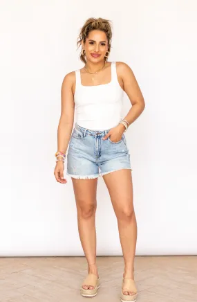 Total Look Woven Raw Hem Denim Shorts