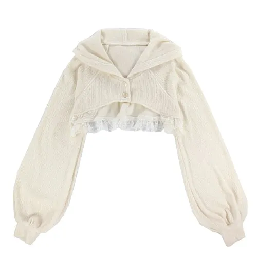 Two-Piece-Set: Kawaii Mini Dress with Lace   Longsleeved Topper Cardigan