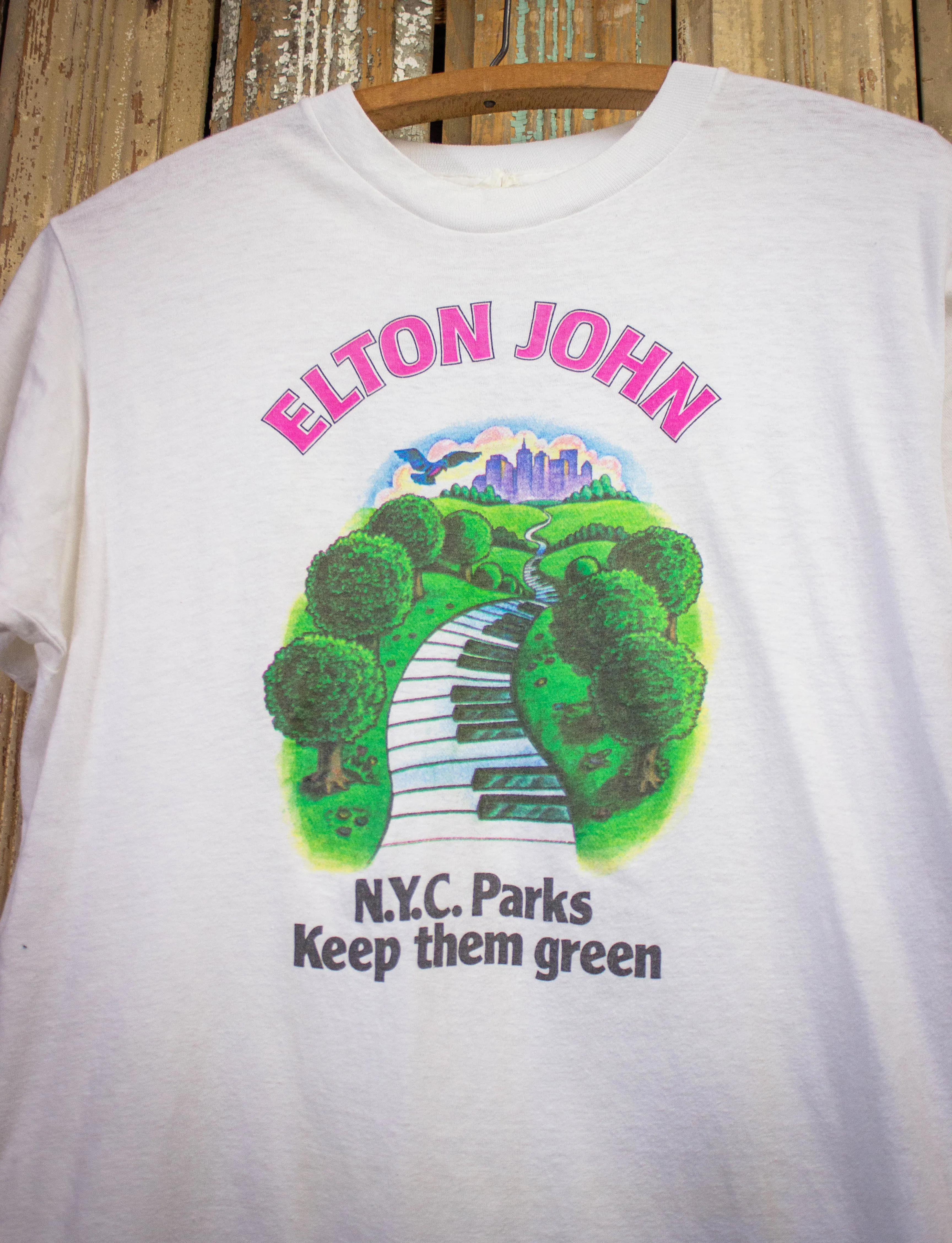 Vintage Elton John Central Park Concert T Shirt 1980 White Medium