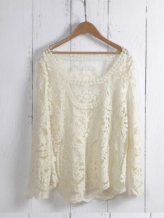 WealFeel Long Sleeve Hollow Lace Blouse