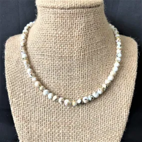 White Mosaic Shell and Rhinestone Necklace