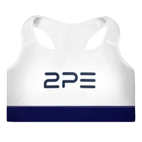 White with Navy Padded Sports Bra