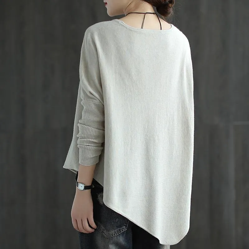 Women Pure Color Irregular Hem Sweater