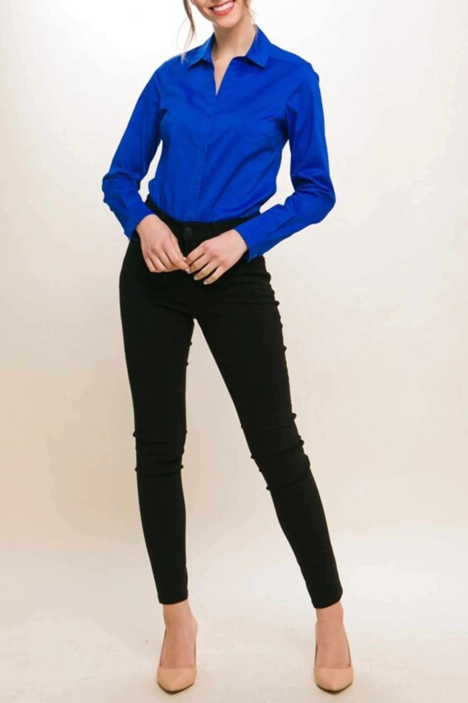 Women's Button Down Bodysuit Long Sleeve Collared Shirt