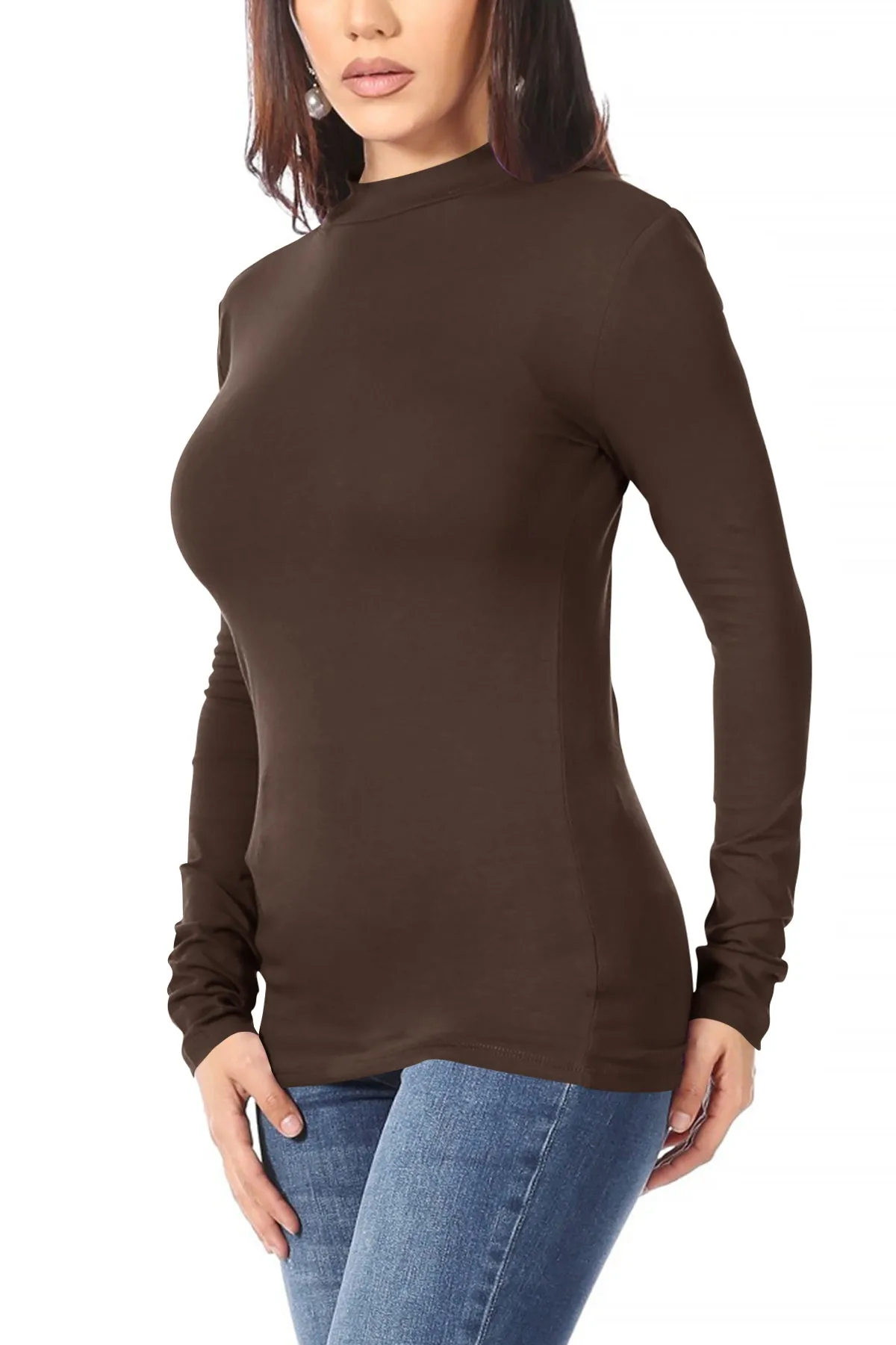 Women's Casual Solid Mock Neck Long Sleeve T-Shirt Top