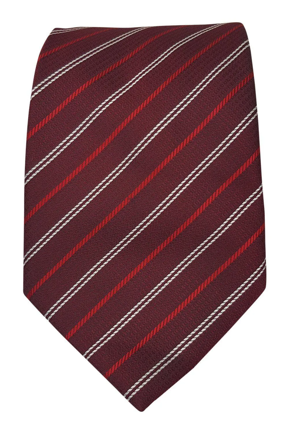 YALY 100% Silk Hand Made Deep Red Tie Diagonal Stripe Repeat (63)