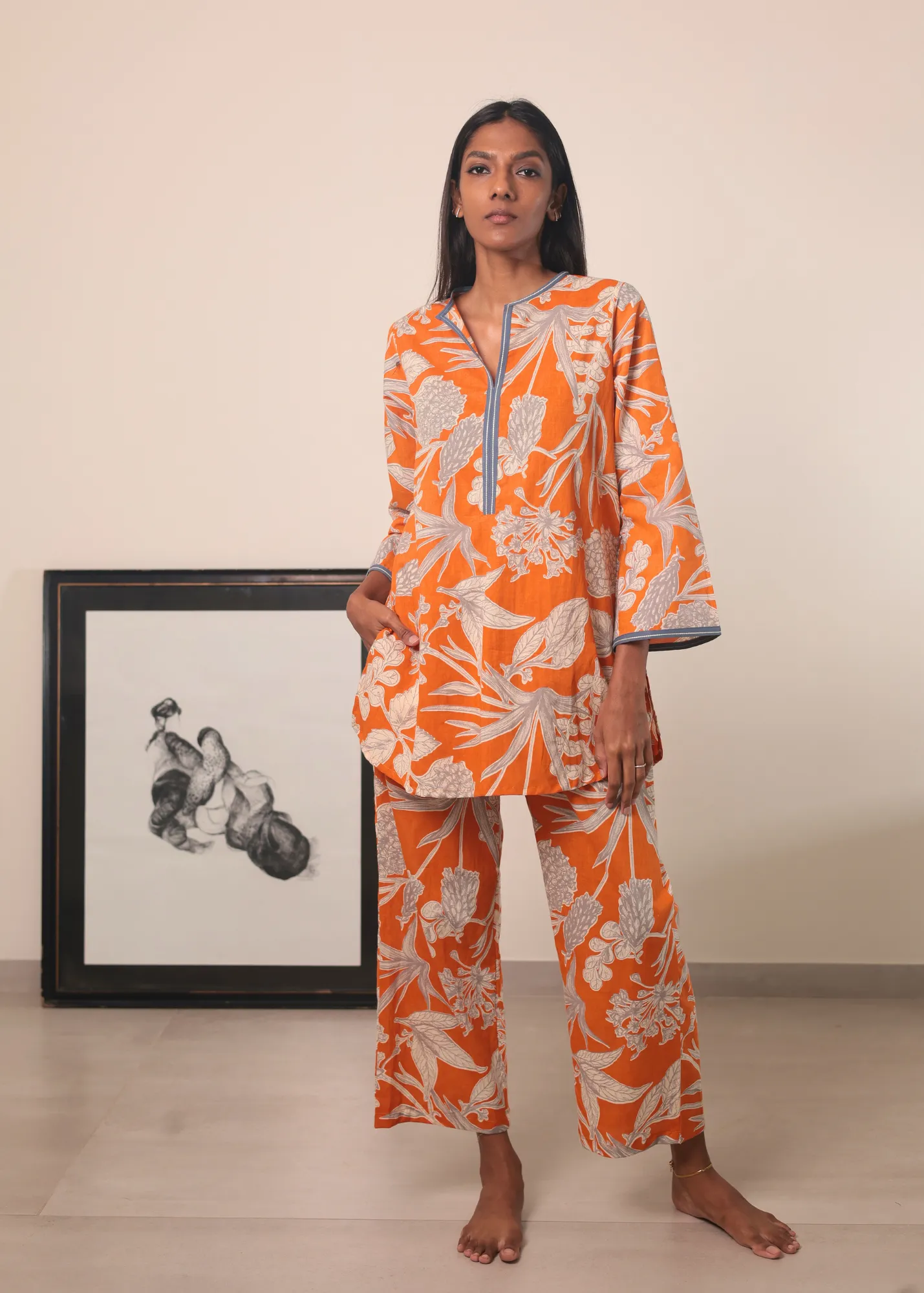 Yashoda Tunic Set - Orange Kodi Flowers