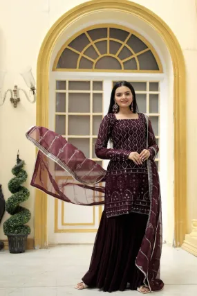 Zigzag Line Sequins Thread Embroidered Work Sharara Set